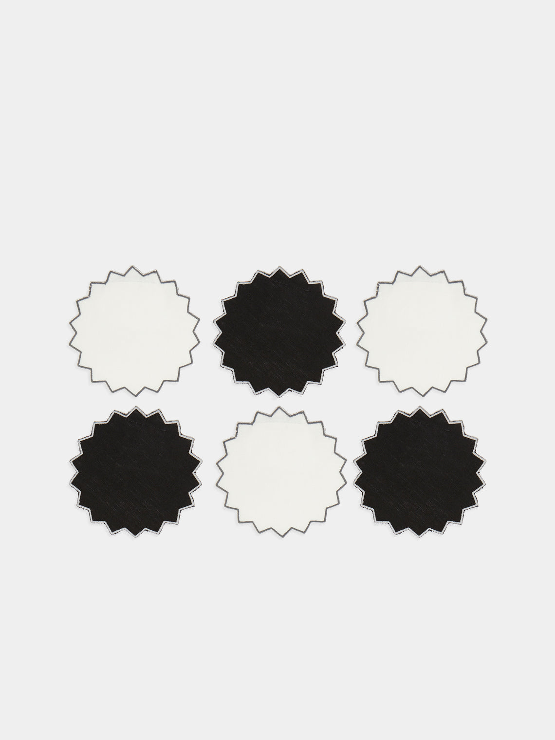 Los Encajeros - Triangu Embroidered Linen Coasters (Set of 6) - Black - ABASK