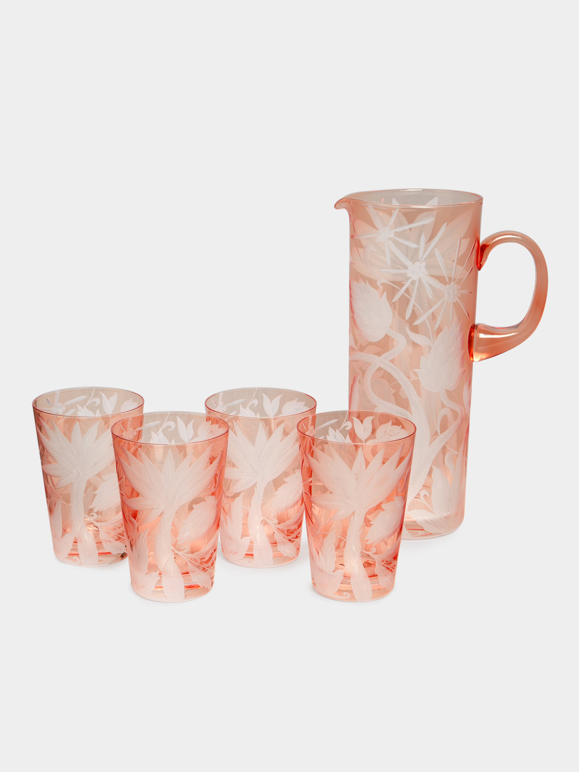 Artel - Jungle Deco Hand-Engraved Crystal Tumblers (Set of 4) - Pink - ABASK