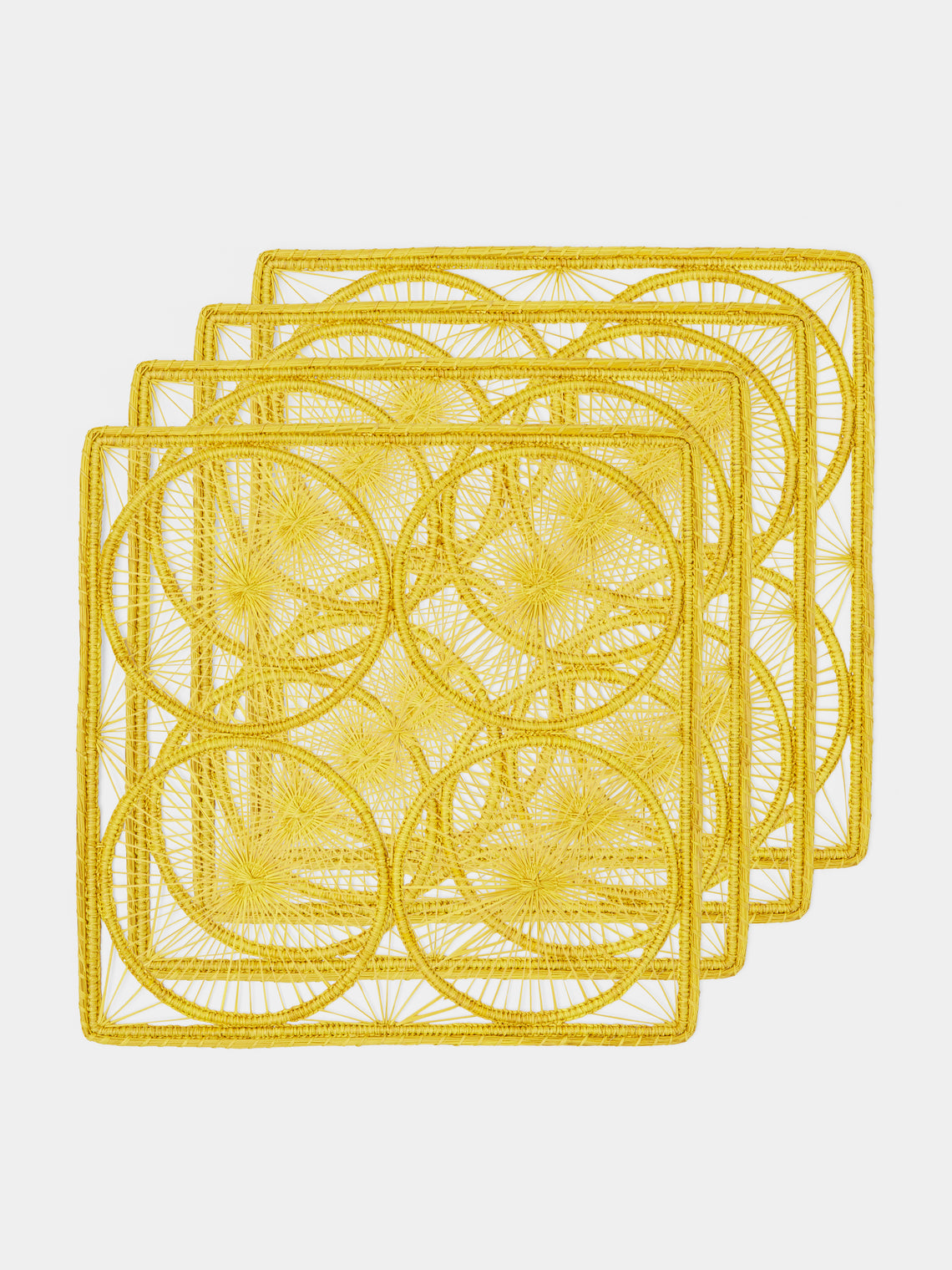 Artesanías del Atlántico - Spider Circles Handwoven Palm Placemats (Set of 4) - Yellow - ABASK