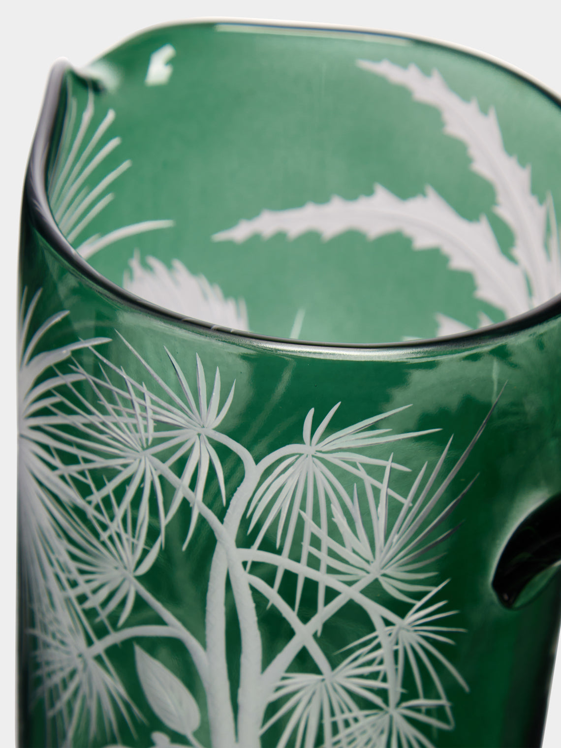 Artel - Primeval Palms Hand-Engraved Crystal Pitcher - Light Green - ABASK