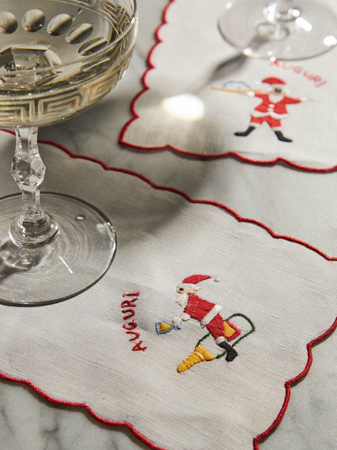 Taf Firenze - Auguri Embroidered Linen Cocktail Napkins (Set of 6) - Red - ABASK