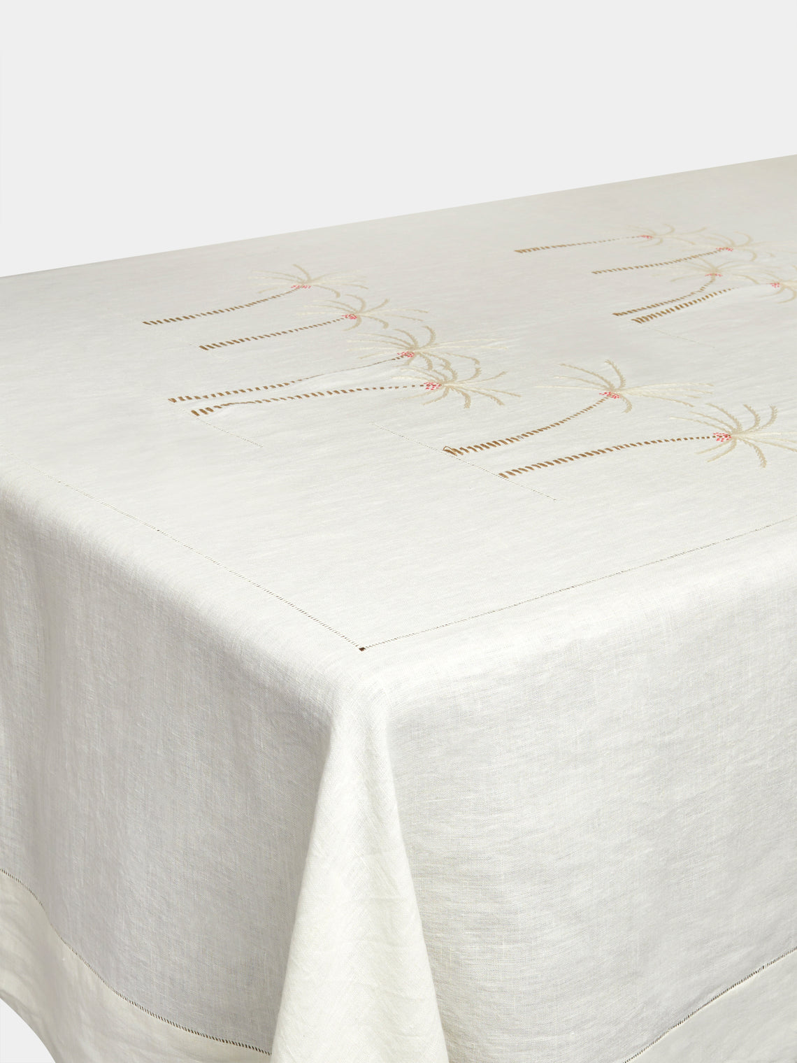 Malaika - Palm Tree Embroidered Linen Tablecloth - Red - ABASK
