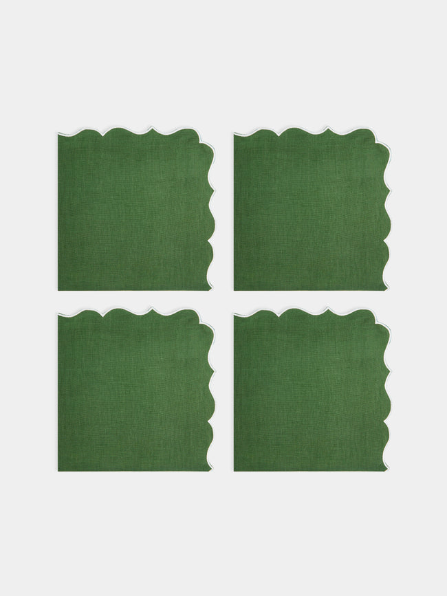 Los Encajeros - Alhambra Embroidered Linen Napkins (Set of 4) - Green - ABASK