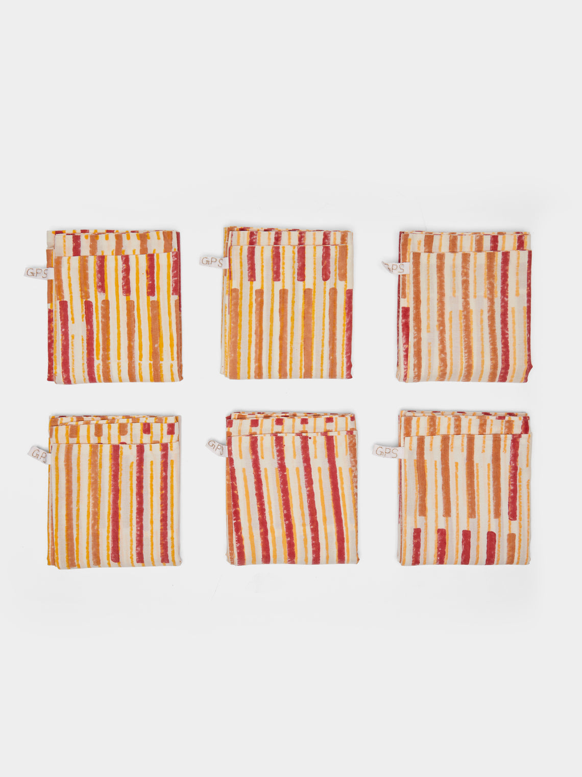 Gregory Parkinson - Rhubarb Cinnamon Stripe Block-Printed Cotton Napkins (Set of 6) -  - ABASK