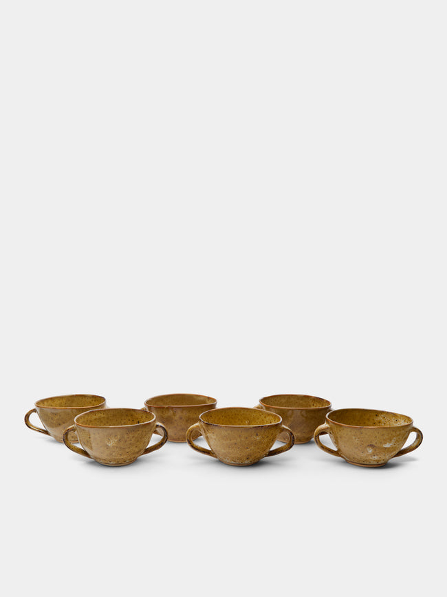 Mervyn Gers Ceramics - Hand-Glazed Ceramic Handled Soup Bowls (Set of 6) - Yellow - ABASK
