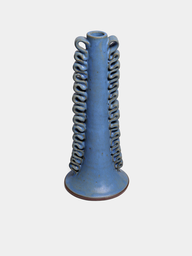 Perla Valtierra - Ribete Hand-Glazed Ceramic Large Candle Holder - Blue - ABASK - 