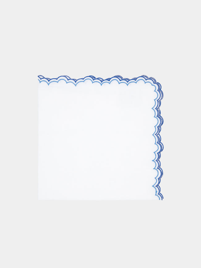Los Encajeros - Escamas Scalloped Linen Napkin (Set of 4) - Blue - ABASK - 
