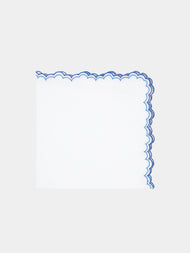 Los Encajeros - Escamas Embroidered Linen Napkins (Set of 4) - Blue - ABASK - 