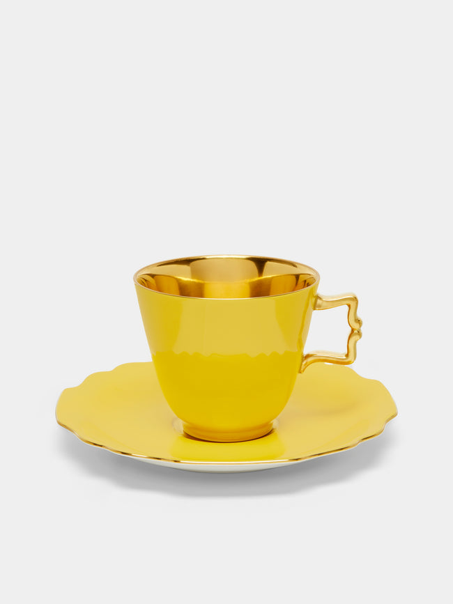 Augarten - Belvedere Porcelain Hand-Painted Coffee Cup and Saucer - Yellow - ABASK - 