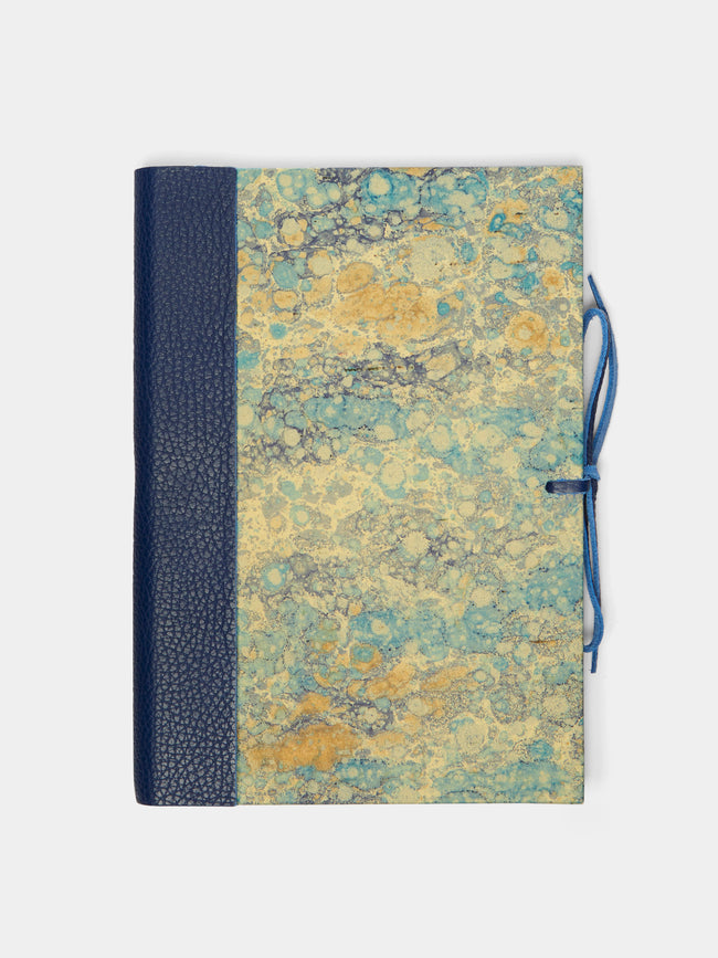 Giannini Firenze - Hand Marbled Leather Bound Notebook - Blue - ABASK - 