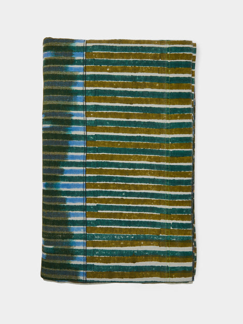 Petal Stripe Block-Printed Cotton Rectangular Tablecloth
