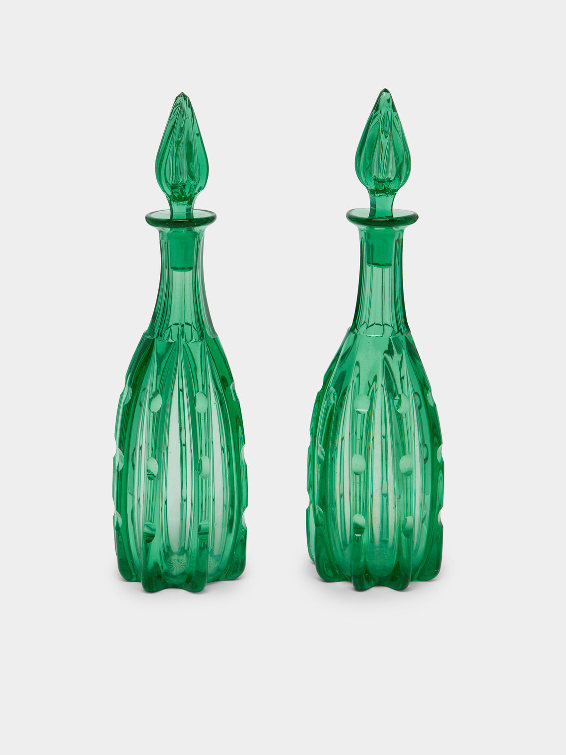 Antique and Vintage - 1930s Arts & Crafts Lens-Cut Glass Decanter (Set of 2) -  - ABASK - 